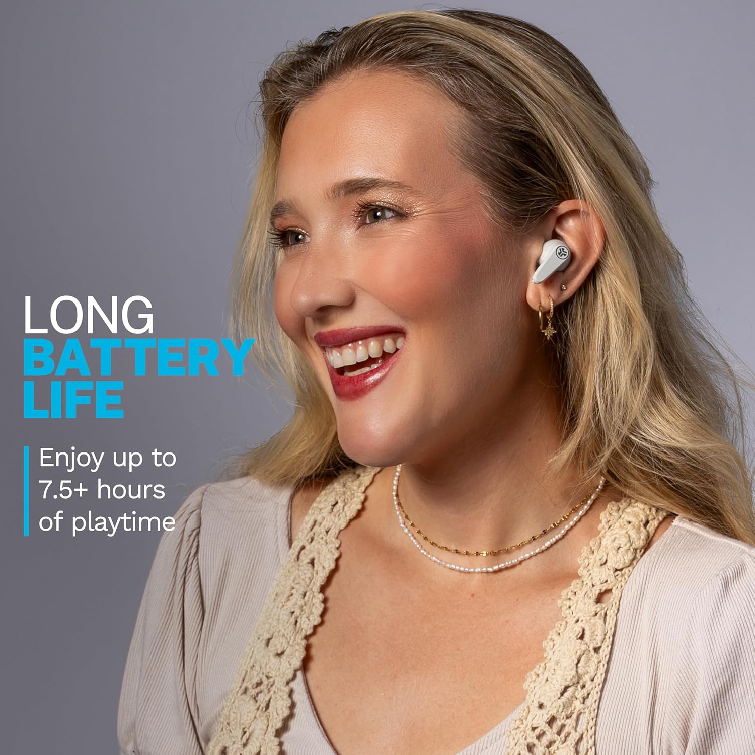 Thumbnail 2 de JLab Go Pods ANC – écouteurs Bluetooth sans fil hybrides à réduction de bruit, jusqu’à 26 h d’autonomie, IP55, blanc Nuage