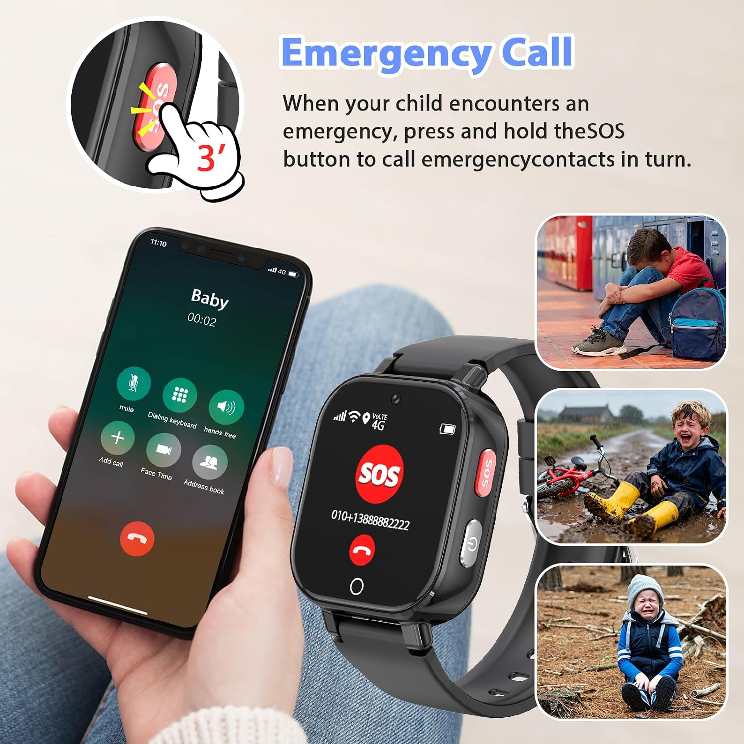 Detalle de Smartwatch Bambini 4G con Videochiamata, GPS e SOS — ISO 4G con IP68, Modalità Classe e Funzioni per 4–12 Anni