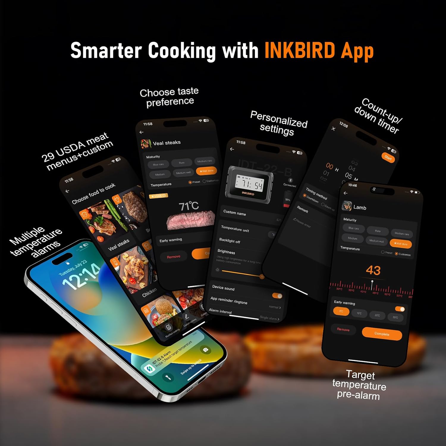 Thumbnail 5 de INKBIRD Bluetooth Termometro Cucina Digitale a Doppia Sonda con App—Temperatura, Allarmi e Timer per Forno e BBQ