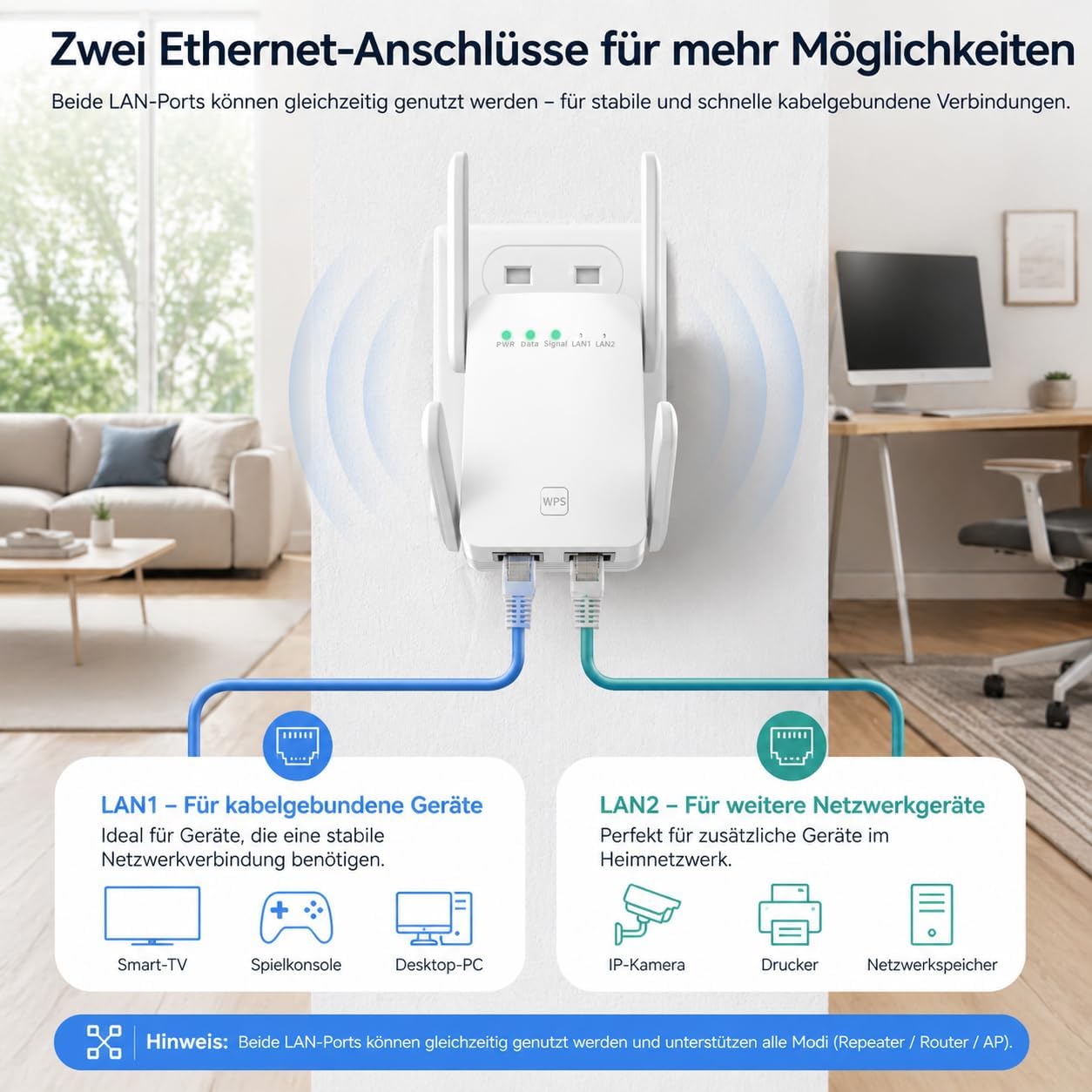 Thumbnail 3 de WLAN Verstärker 1200 Mbit/s Dualband mit LAN-Anschluss – Repeater für stabile Abdeckung und Gaming