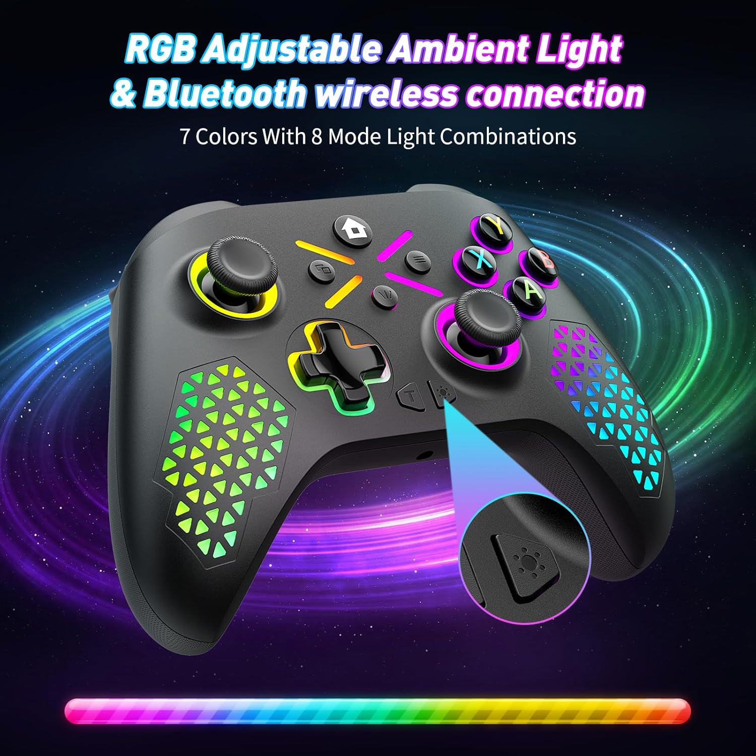 Detalle de Gamrombo Wireless Gaming Controller for Xbox & PC – RGB Lighting, Hall‑Effect Joysticks, Turbo & Macro