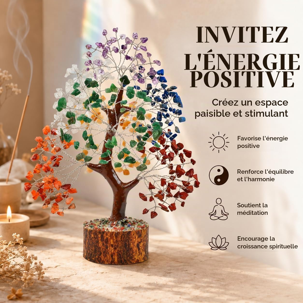 Detalle de Crocon Seven Chakra Gemstone Tree – Feng Shui-decoratie met zeven edelstenen