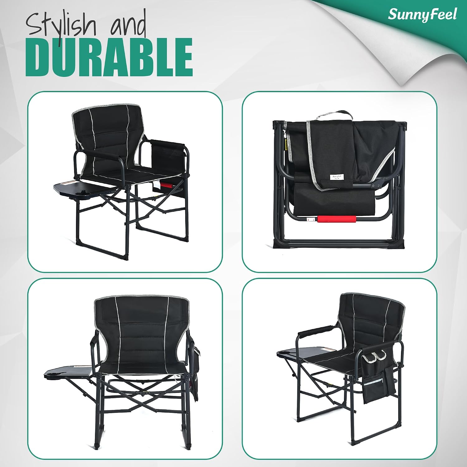 Thumbnail 6 de SUNNYFEEL AC3008F 2-Pack Oversized Directors Camping Chairs with Side Table
