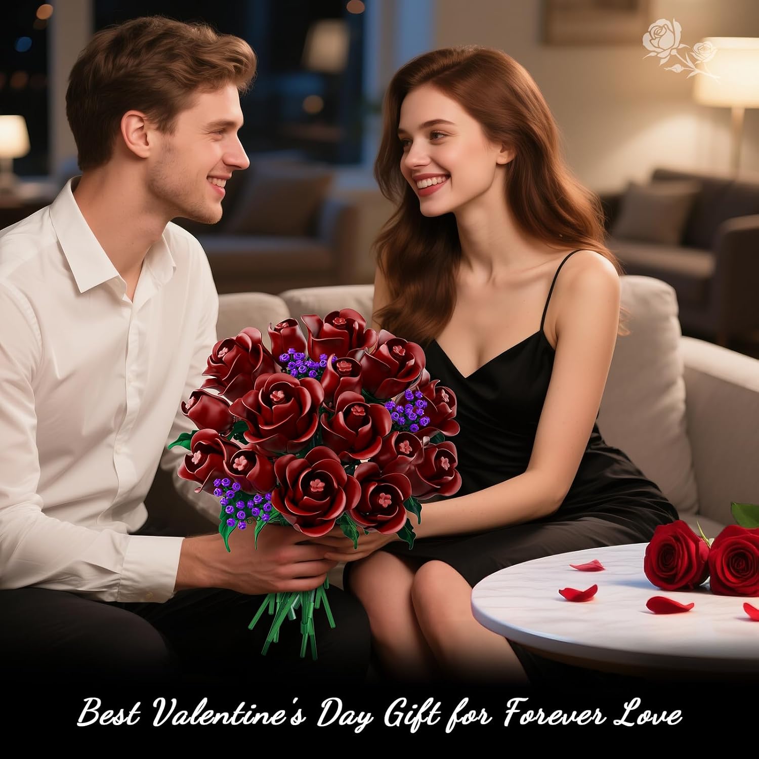 Detalle 2 de HOGOKIDS Flowers Bouquet Building Set - 15 Burgundy Roses (330 pcs) for Home & Gift