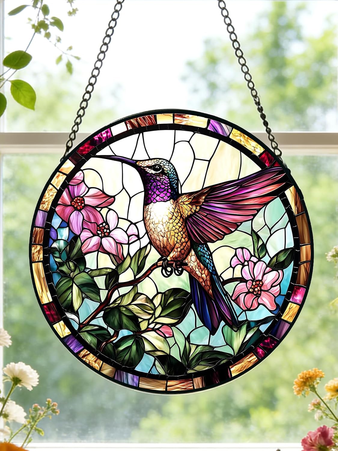 Detalle de Hummingbird Stained Glass Suncatcher 6.3-Inch