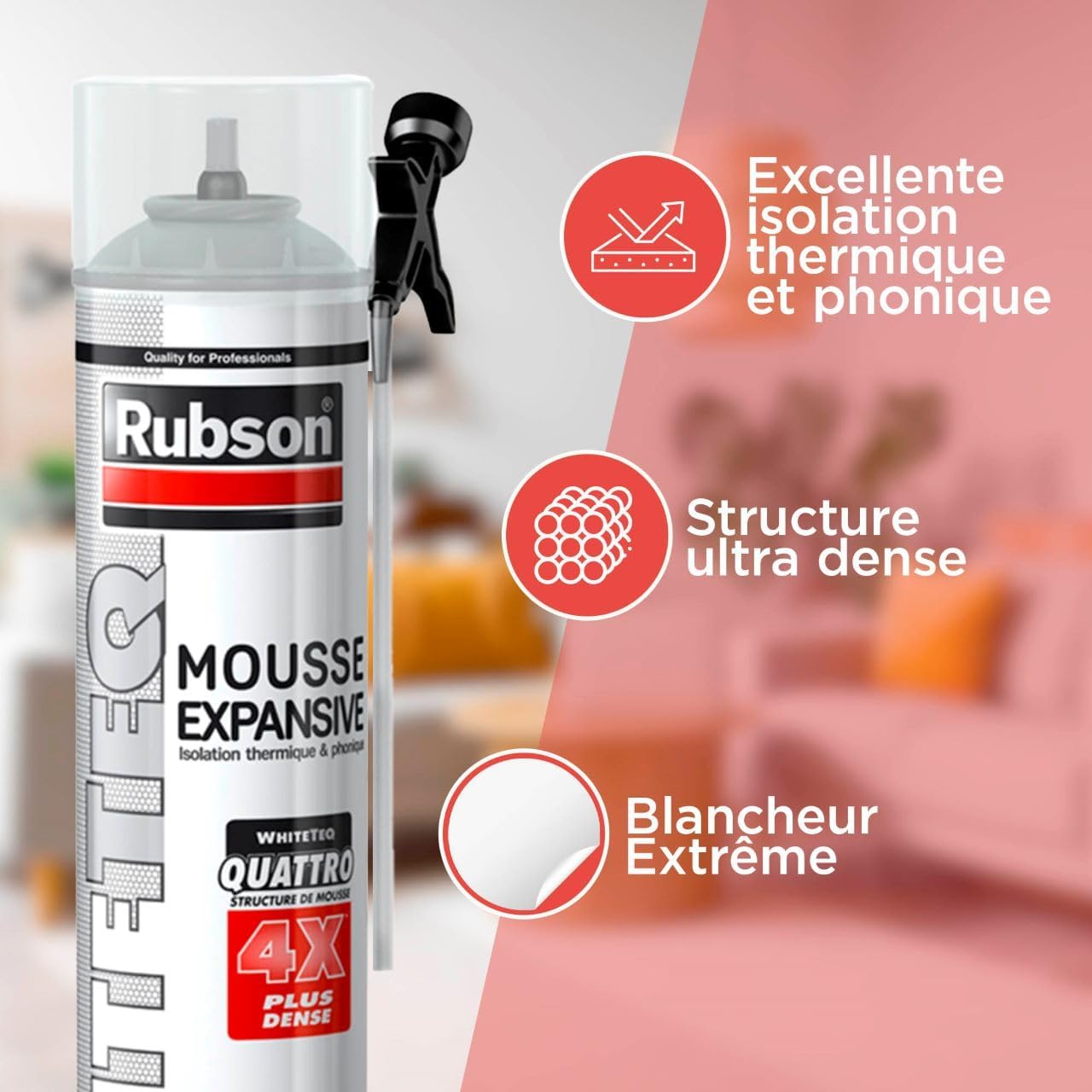 Thumbnail 2 de Rubson Mousse Expansive White Teq – Mousse d'isolation thermique et phonique multi-matériaux, 500 ml