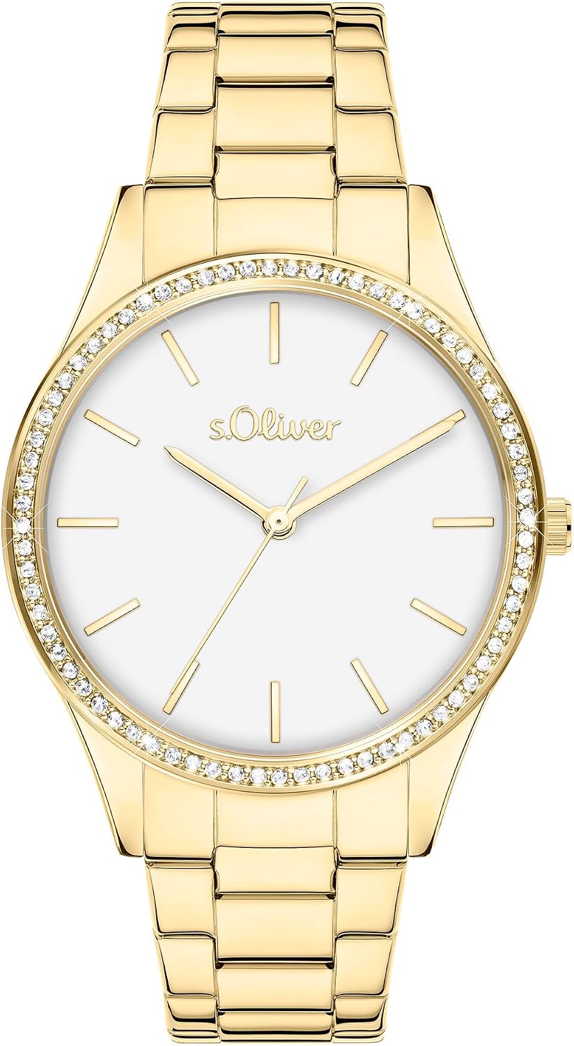 Detalle 2 de s.Oliver Damenuhr mit funkelnden Steinen und Edelstahlband – 34 mm, sportlich-elegant