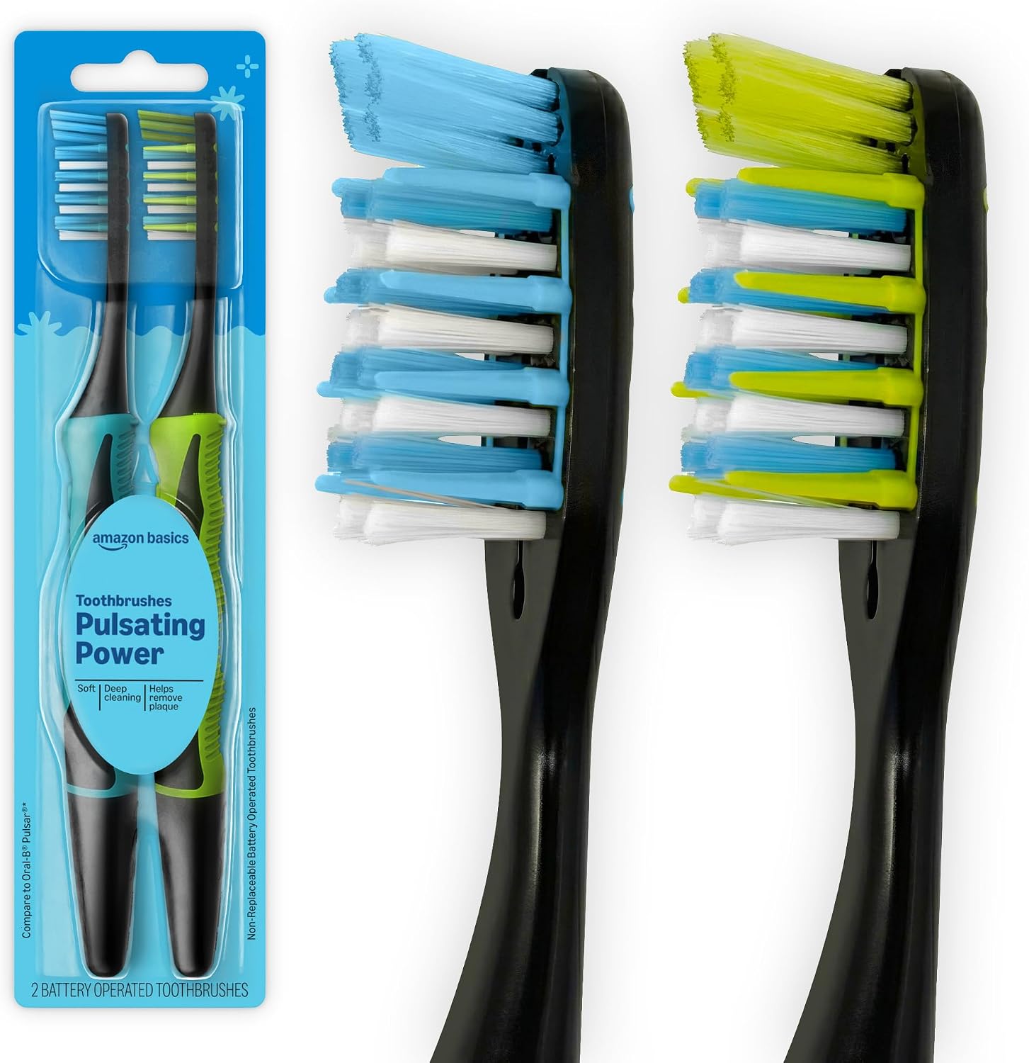 Detalle de Amazon Basics Adult Soft Bristle Electric Toothbrush (2-Pack) with Pulsing Deep Cleaning