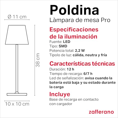 Thumbnail 3 de Zafferano Poldina Pro: Lámpara de Mesa Recargable 🌟