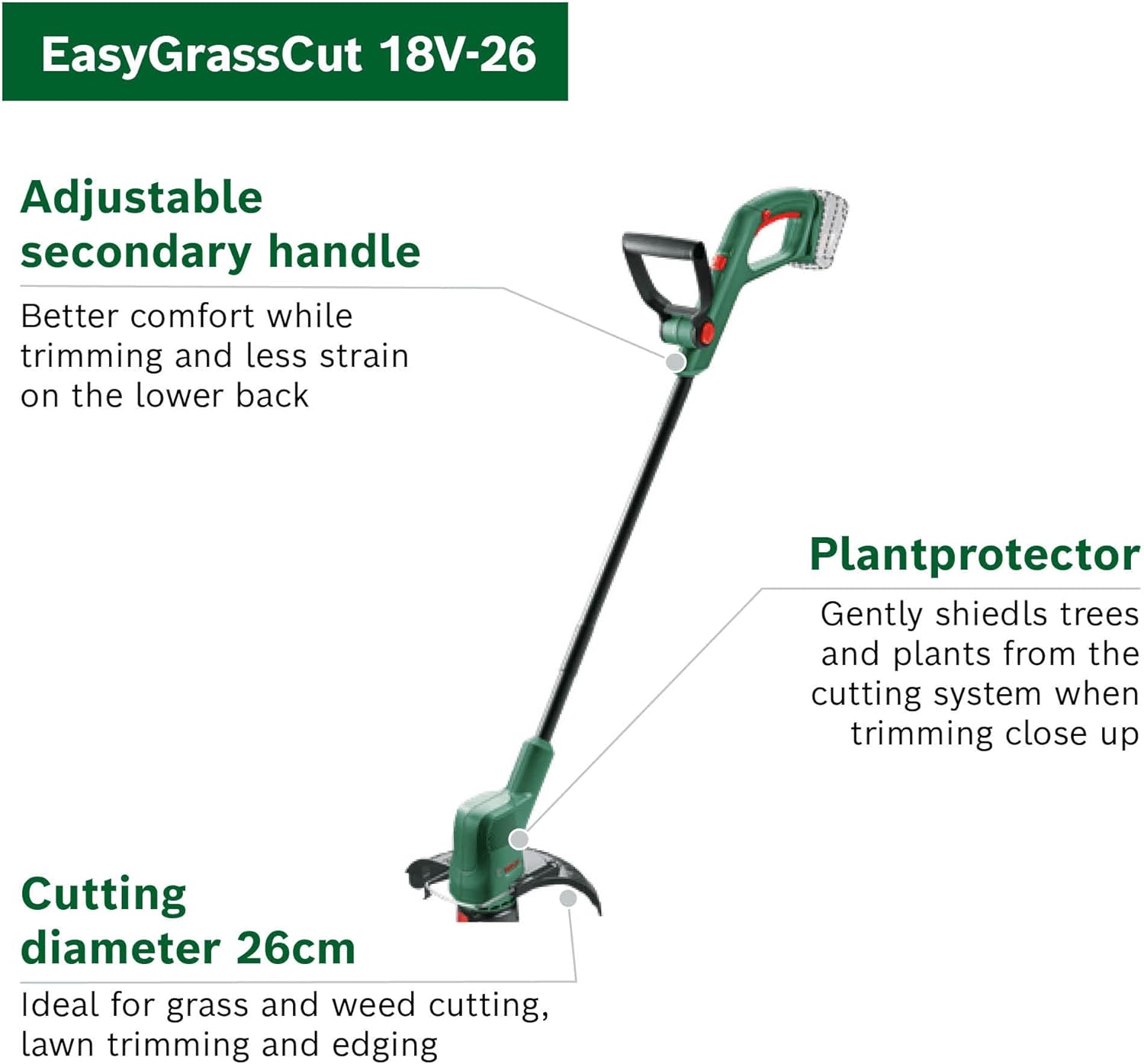 Thumbnail 2 de Bosch EasyGrassCut 18V-26 Cordless Grass Trimmer (18V System, 26 cm, Without Battery)