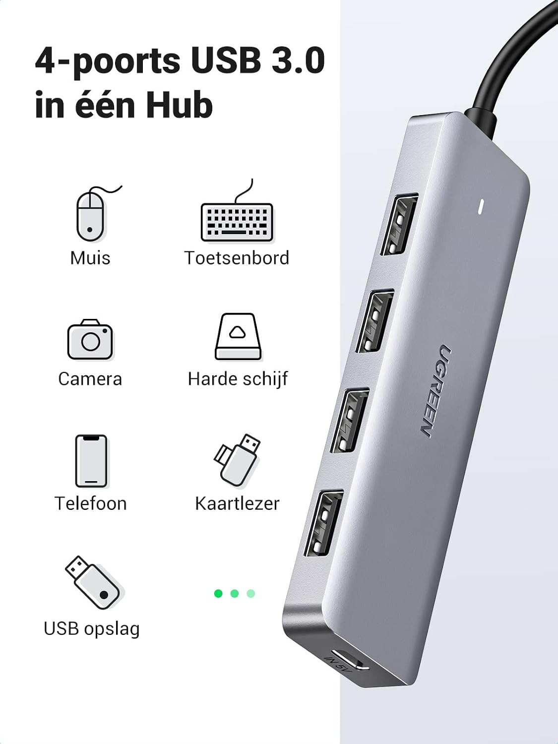 Thumbnail 4 de UGREEN 4-in-1 USB-C-hub met 4 USB 3.0-poorten en kabel van 15 cm