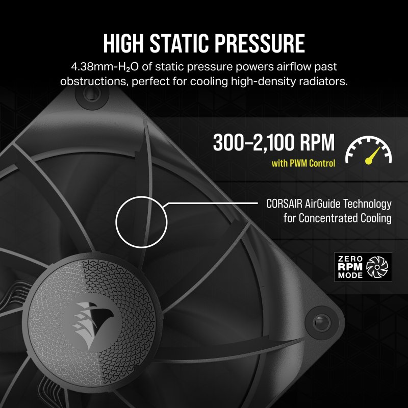 Detalle de Corsair iCUE LINK RX120 Expansion Fan: Ventilador suplementario PWM de 120 mm negro