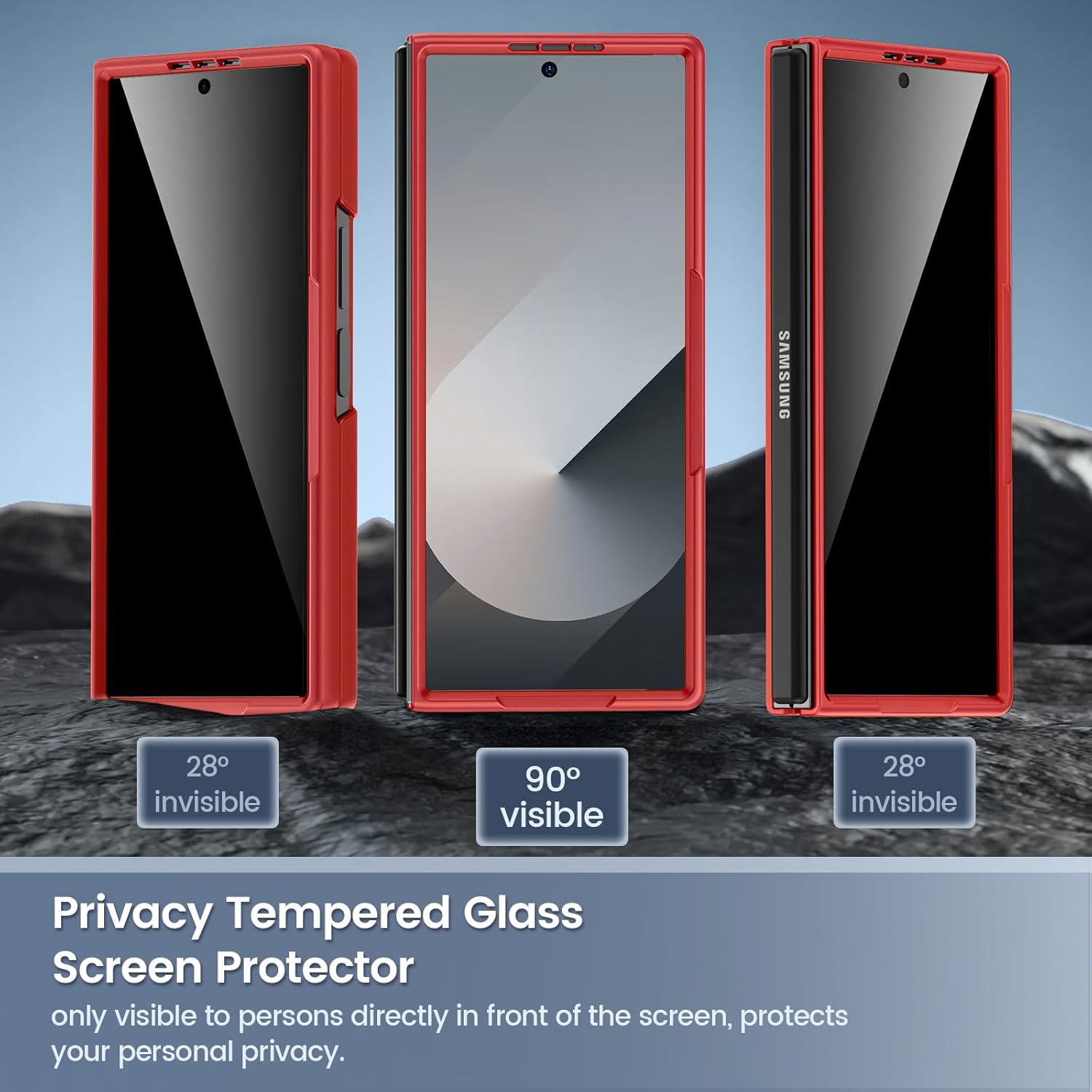 Thumbnail 2 de Maxdara for Samsung Galaxy Z Fold 6 Case with Privacy Tempered Glass Screen Protector (Red)