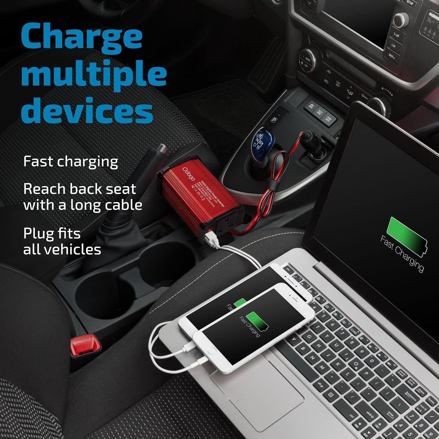 Thumbnail 3 de Odoga 300W Car Power Inverter (12V to 240V) with USB-A & USB-C 3A Charging Ports