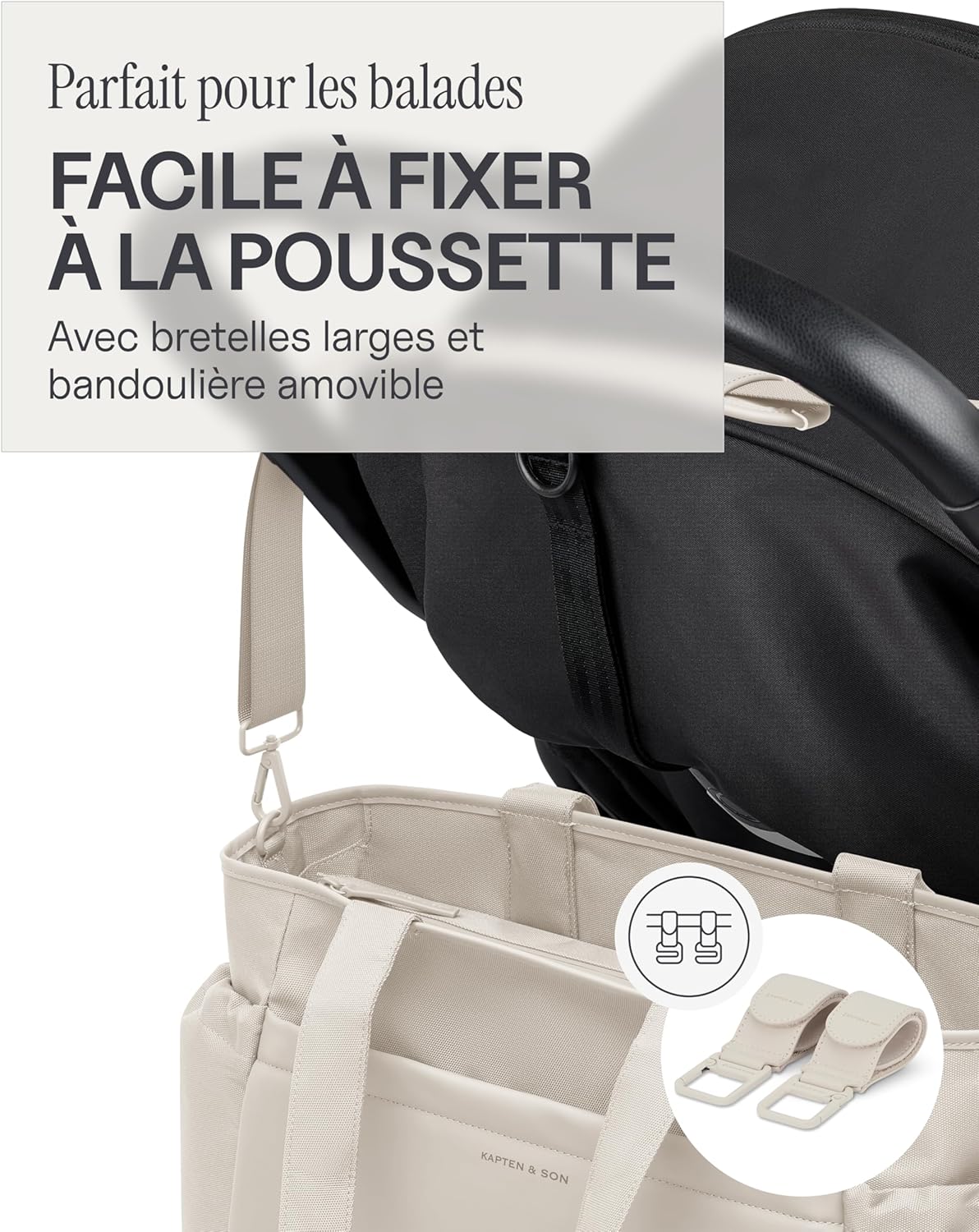 Detalle de Kapten & Son Shopper Hellvi Diaper Set: sac à langer 25 L avec fixation poussette et valise, trousse de toilette incluse