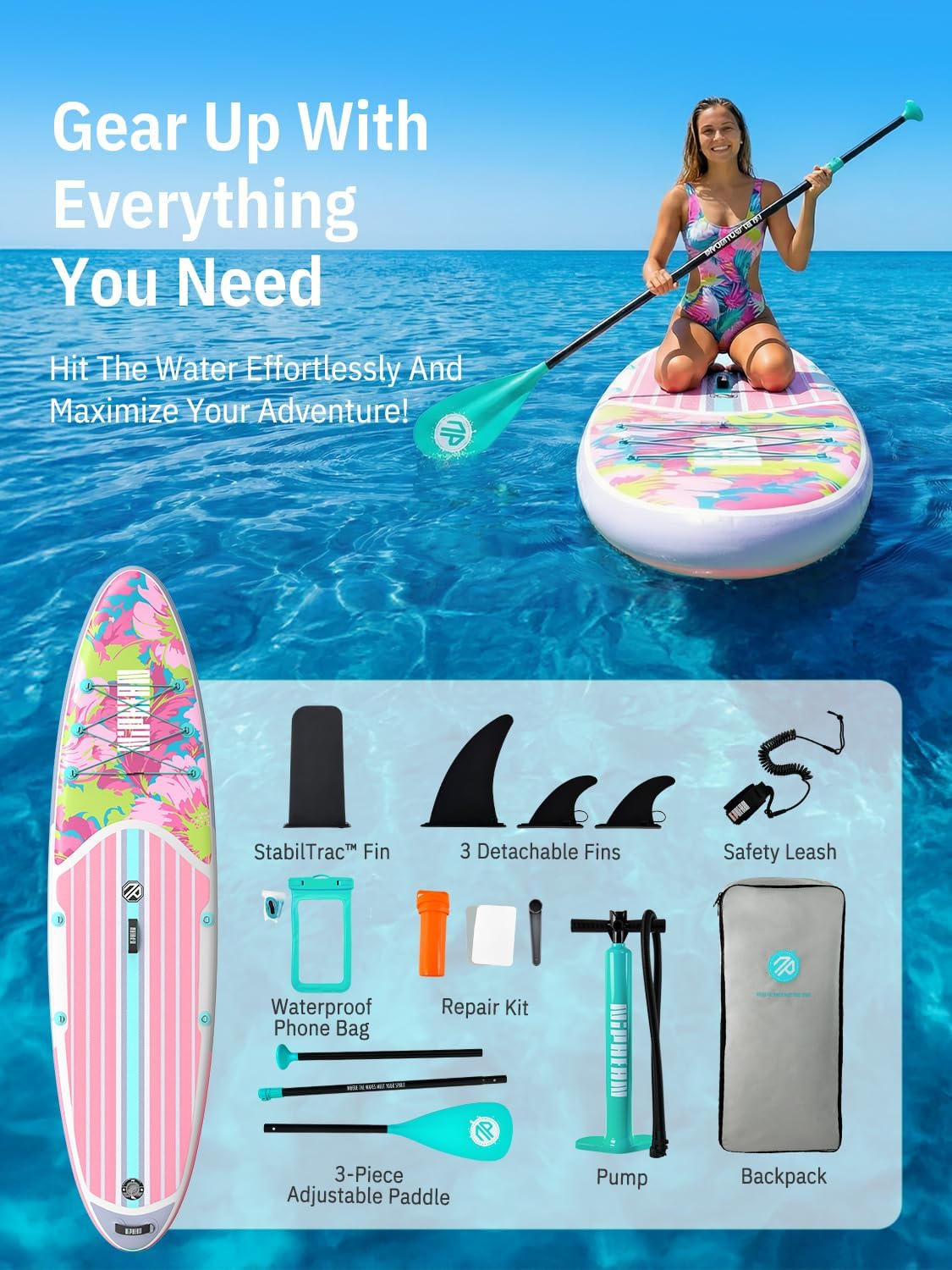 Thumbnail 5 de Niphean Inflatable 10’6” Stand Up Paddle Board with SUP Accessories, Anti-Slip EVA Deck (Adults & Youth)