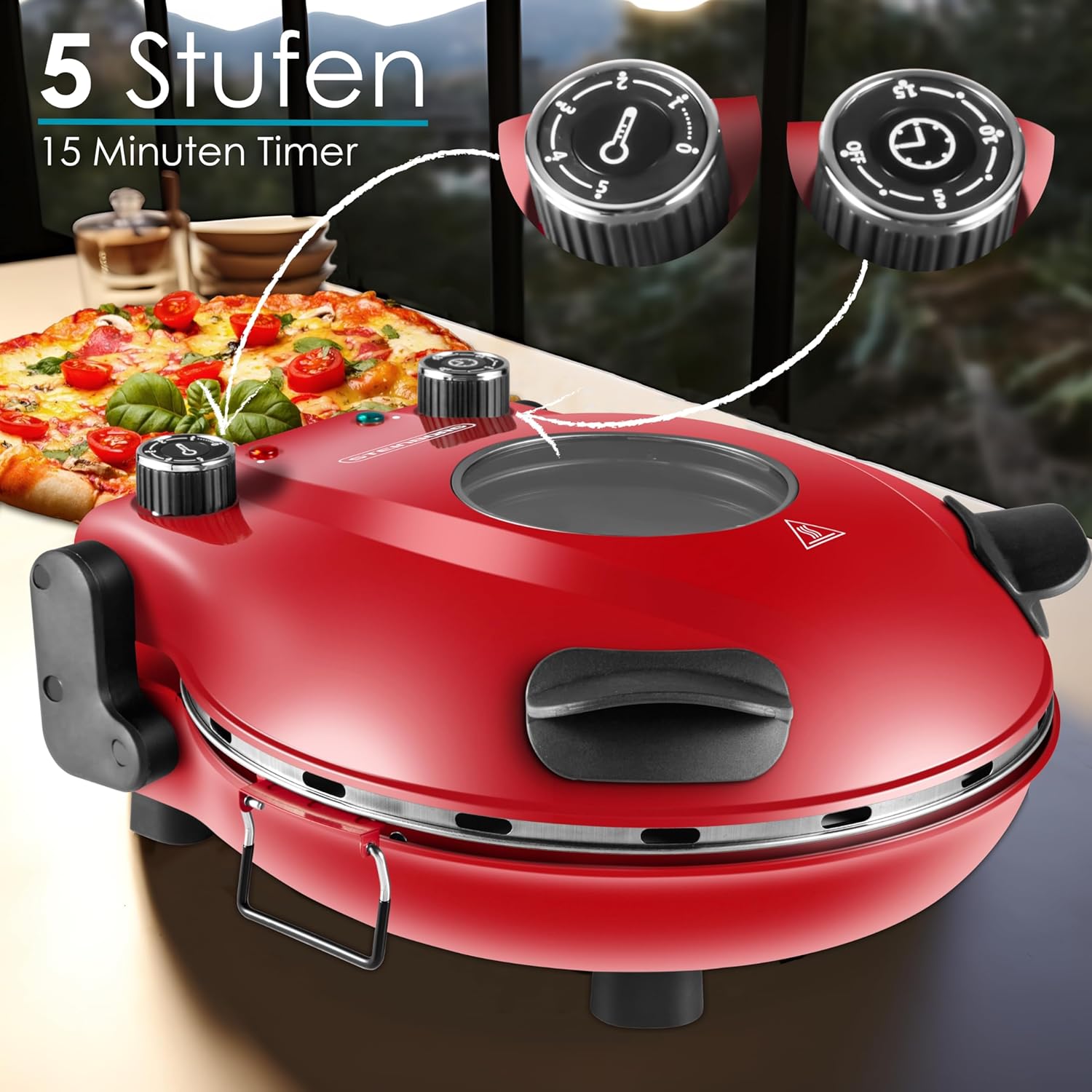 Detalle de Pizzaofen elektrisch mit 32 cm Pizzastein – Backofen, 390°C, 1200 W