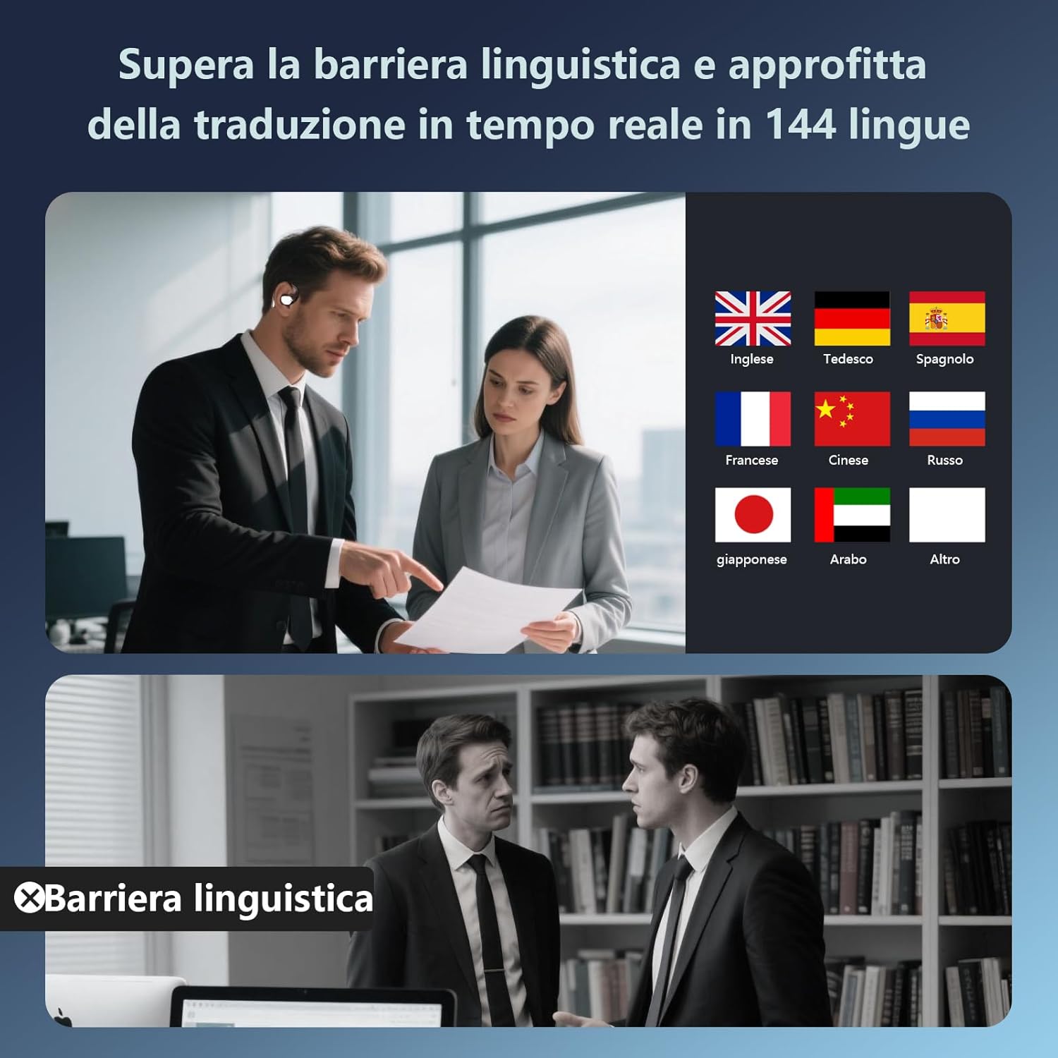 Thumbnail 1 de AI Cuffie Traduzione Simultanea: Auricolari Bluetooth 5.4 3-in-1 con 60 ore di autonomia e traduzione in 144 lingue