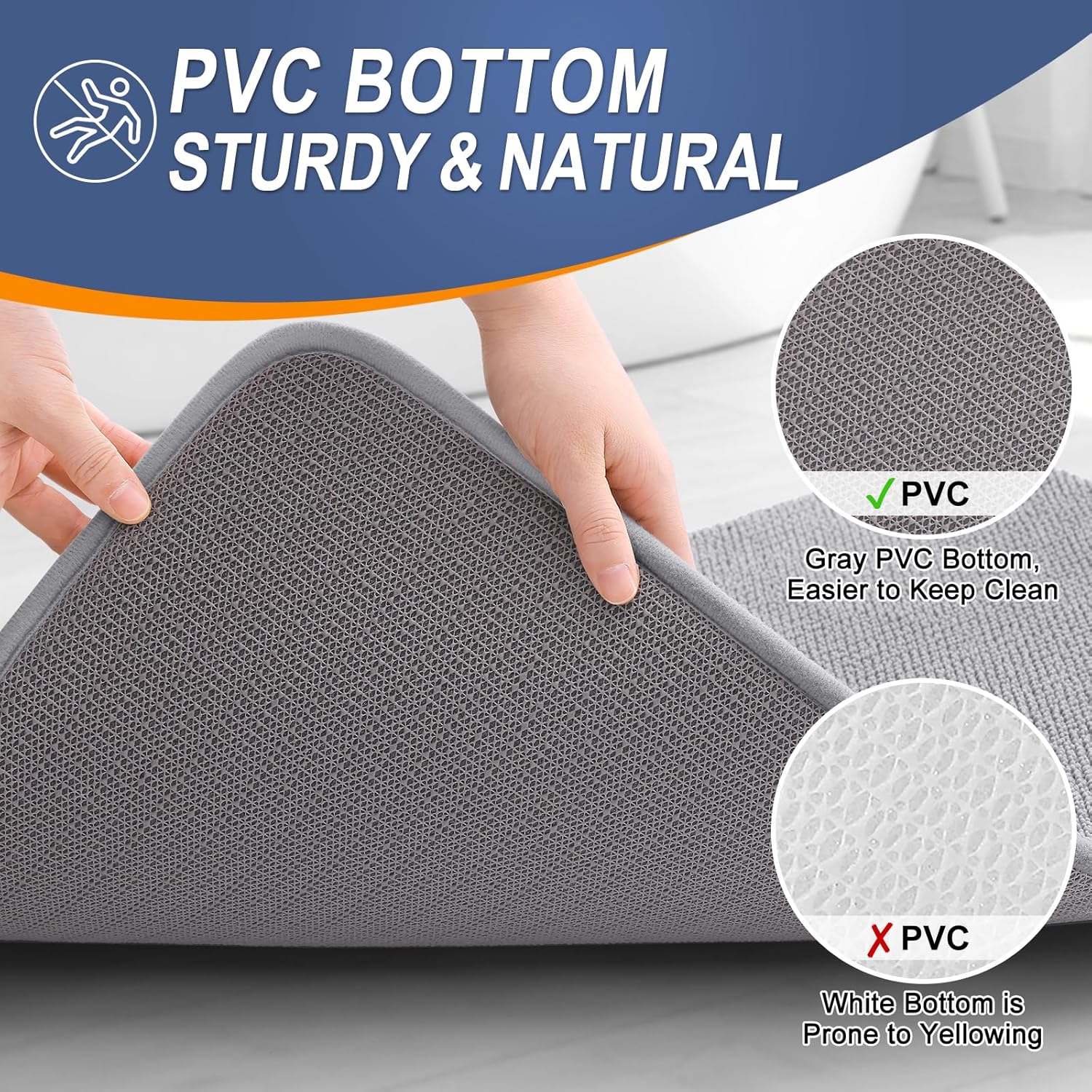 Detalle 2 de OLANLY Thick Memory Foam Bath Mat 44x24 in Grey