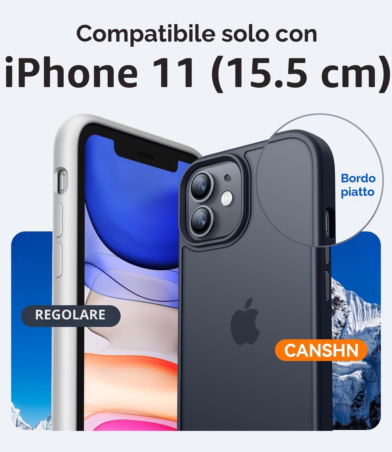 Detalle 2 de CANSHN Cover Opaca per iPhone 11 con Bordi Quadrati – Custodia sottile antiurto, trasparente opaca nera