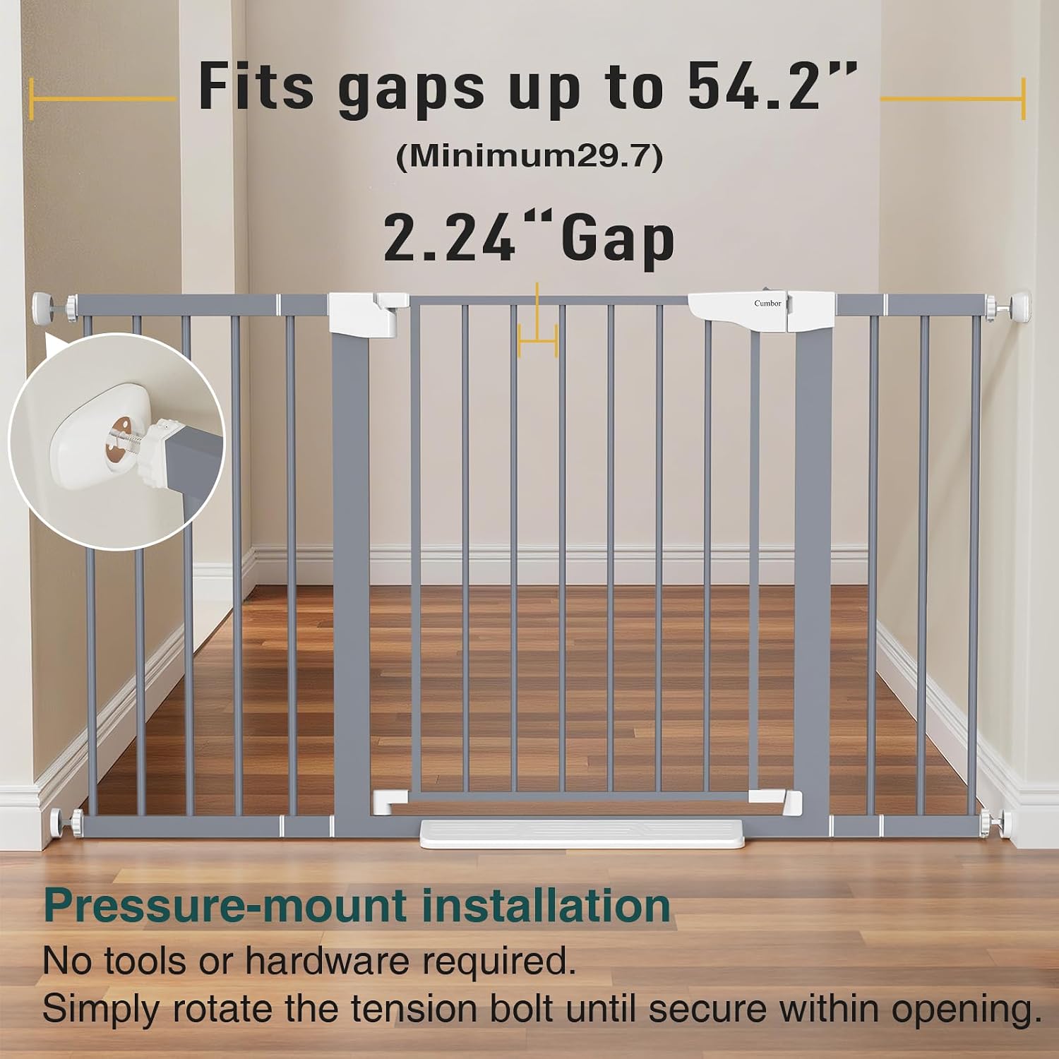 Detalle 2 de Cumbor Baby Gate, 29.7–54.2-Inch Adjustable Width