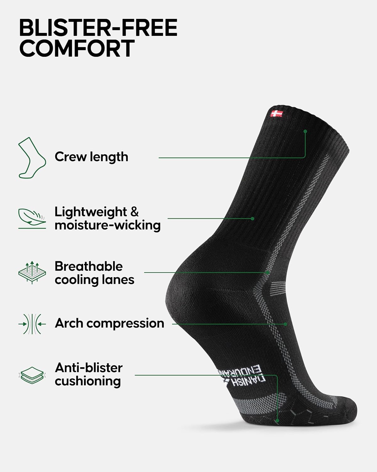 Thumbnail 1 de Danish Endurance Cushioned Long-Distance Running Crew Socks (Anti-Blister) — unisex 3 or 5 pack