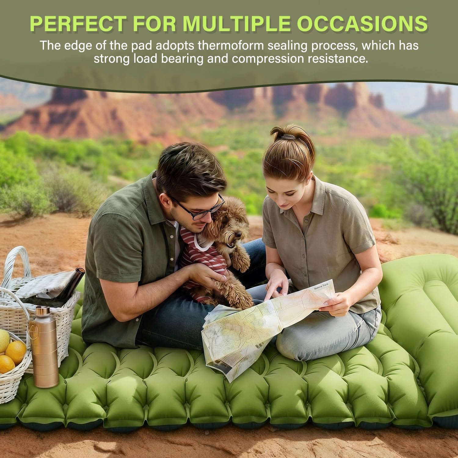 Thumbnail 6 de FUN PAC Camping Sleeping Pad (Self-Inflating) w/ Built-in Foot Pump and Pillow, Single, Green