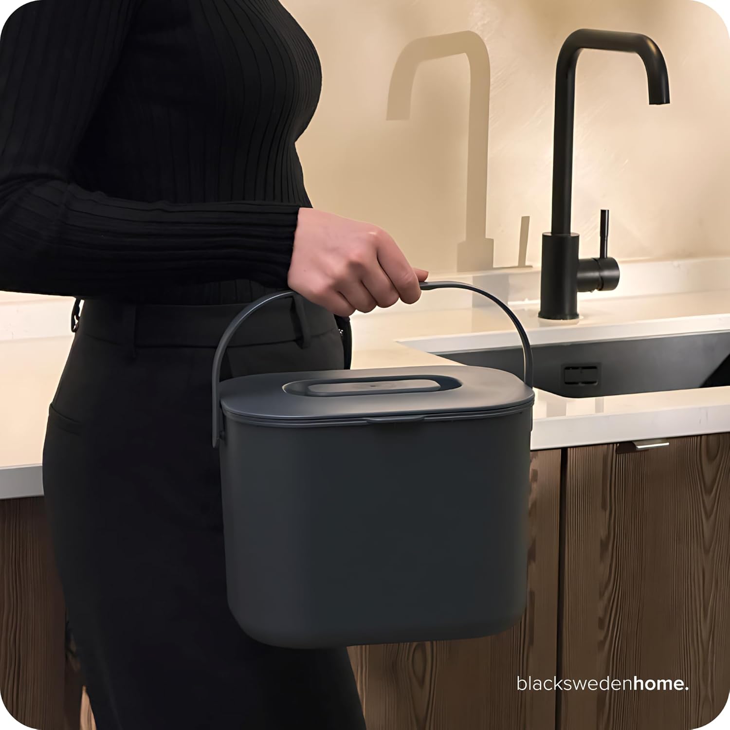 Detalle de Black Sweden Home bidone da cucina per compost organico 7 L grigio opaco con coperchio inodore