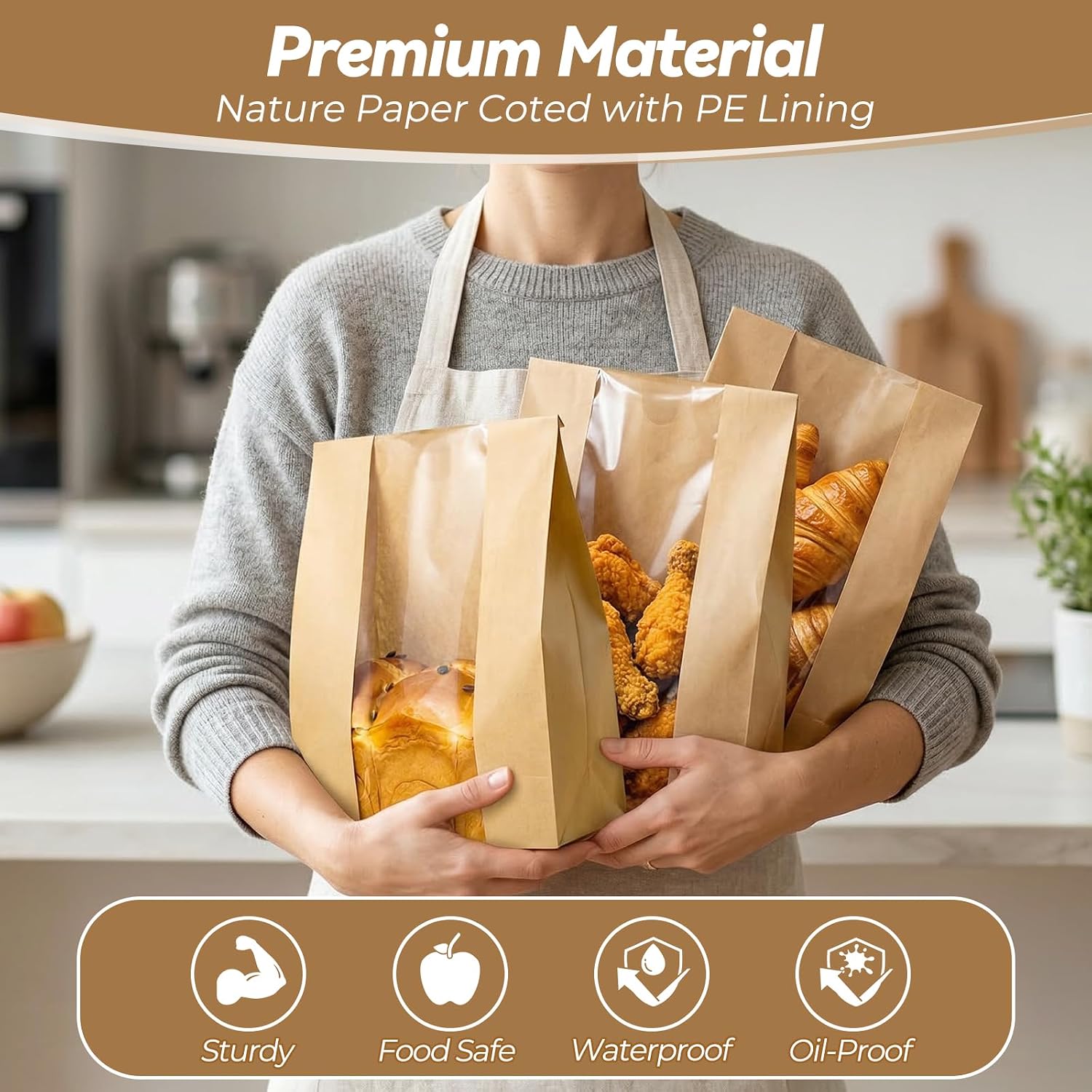 Detalle de Tripho 100 Pcs Bread Bags with Clear Window and 120 Stickers for Homemade Bread