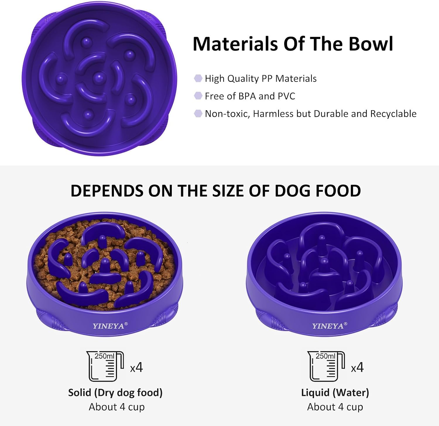 Detalle de YINEYA Slow Feeder Dog Bowl (Large Breed) – Purple labyrinth anti-gulp design