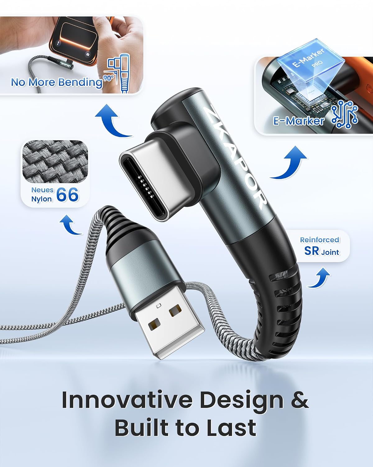Thumbnail 1 de ZKAPOR USB-C Cable 1M Right Angle
