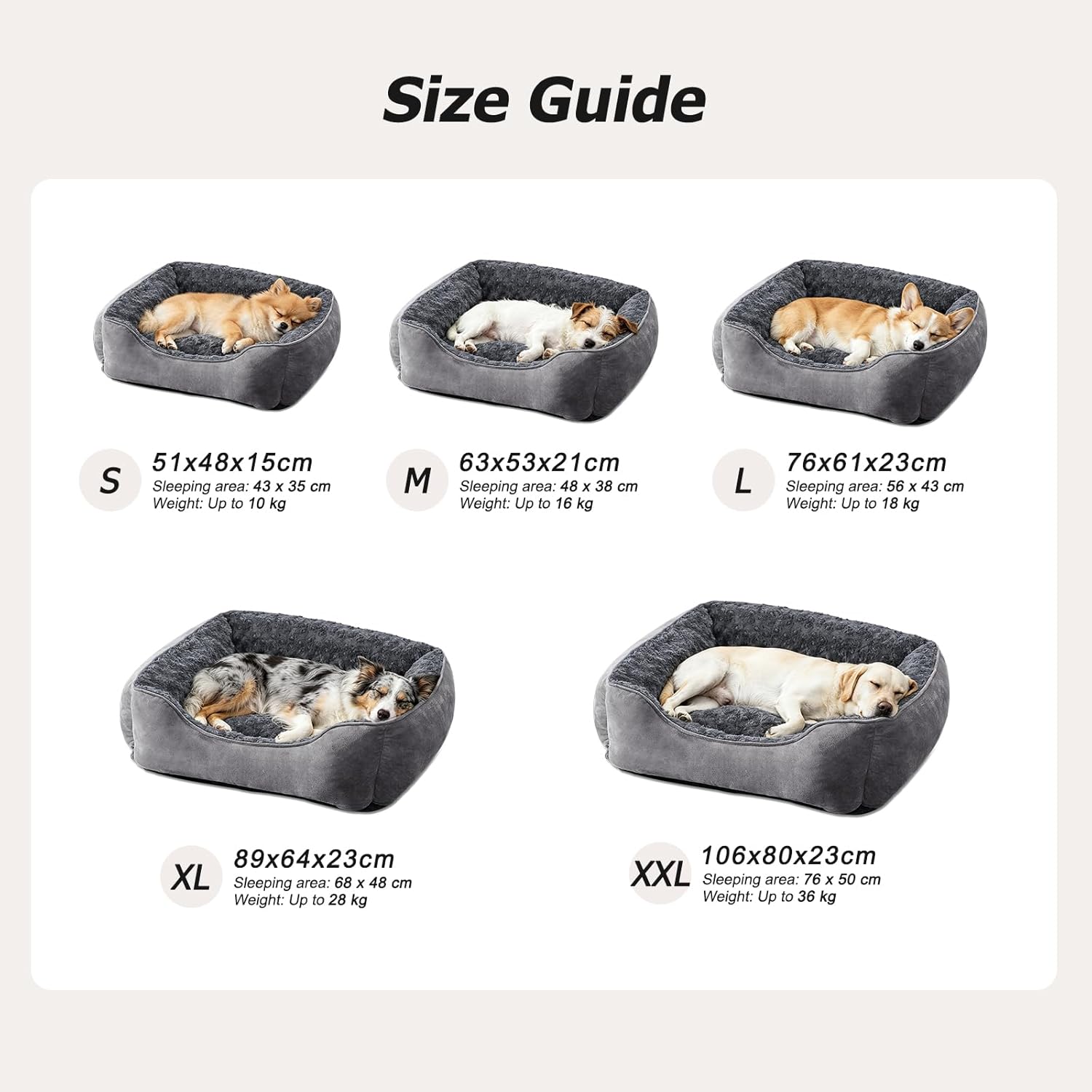 Thumbnail 4 de JOEJOY Dog Bed Extra Large – Washable Anti-Anxiety Plush Bed with Non-Slip Base (Grey)