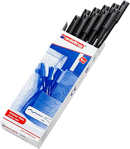 Thumbnail 1 de Edding 1200-001: Caja con 10 rotuladores de fibra negra (1 mm) para escritura y dibujo en papel claro