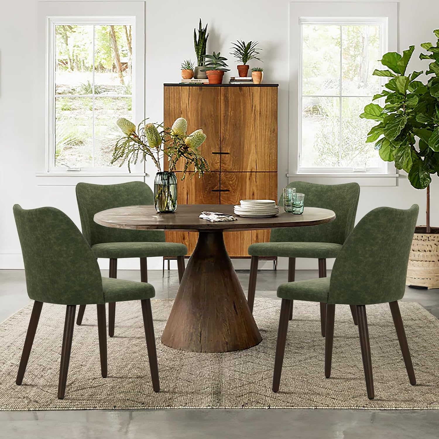 Detalle de COLAMY CA3008B Upholstered Dining Chairs, Green PU Leather, Set of 2