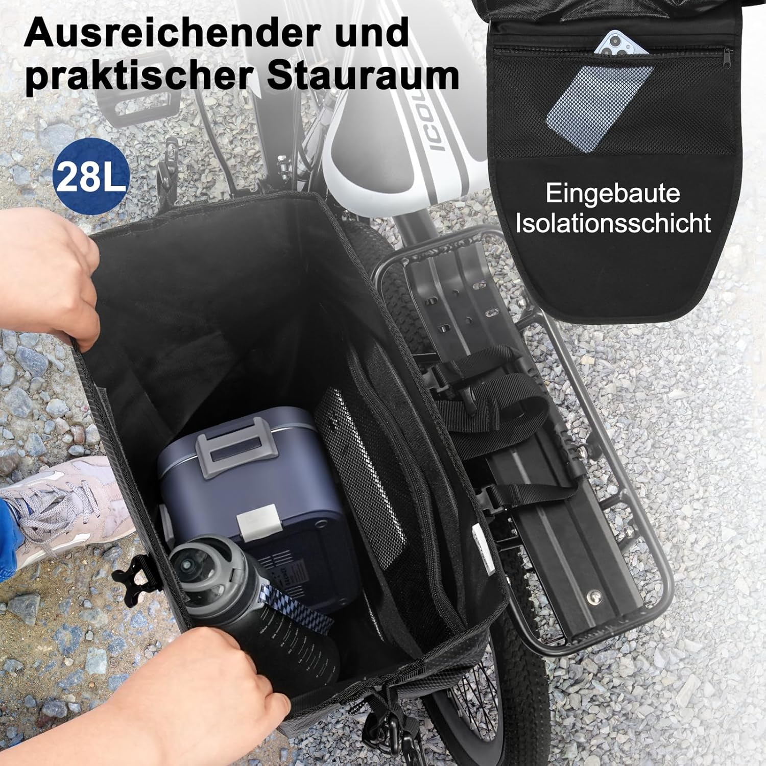 Detalle de Toptrek Gepäckträgertasche 23–28 L – wasserdicht, reflektierend, mit Tragegriff und Schultergurt
