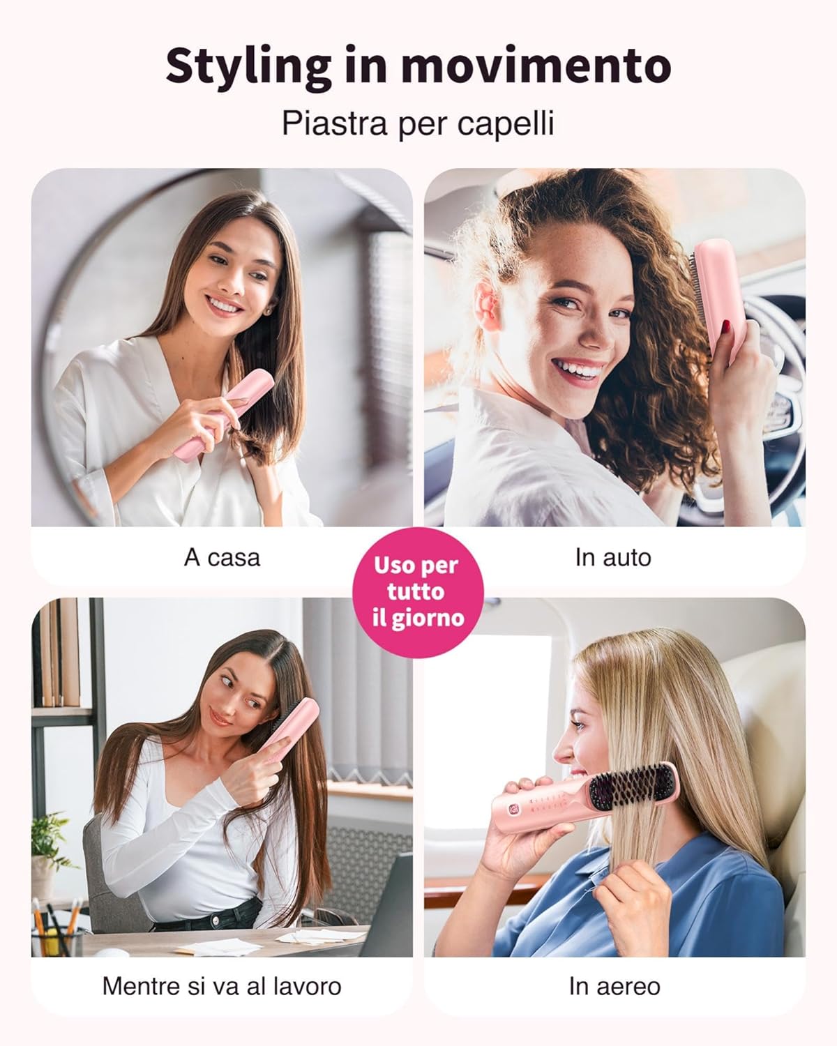 Detalle de Bopcal Spazzola Lisciante Senza Fili 10000 mAh – 3 in 1: lisciatura, districante e Power Bank