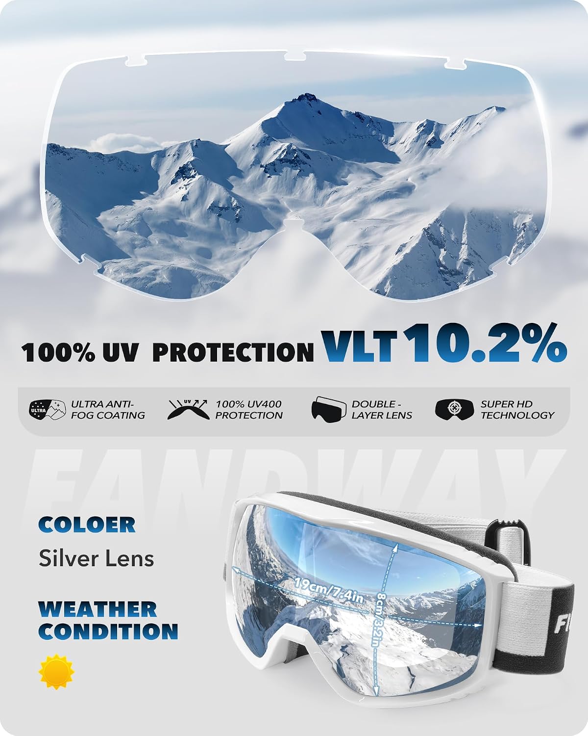 Detalle 2 de findway OTG Ski Goggles Over-Glasses Anti-Fog 100% UV Protection