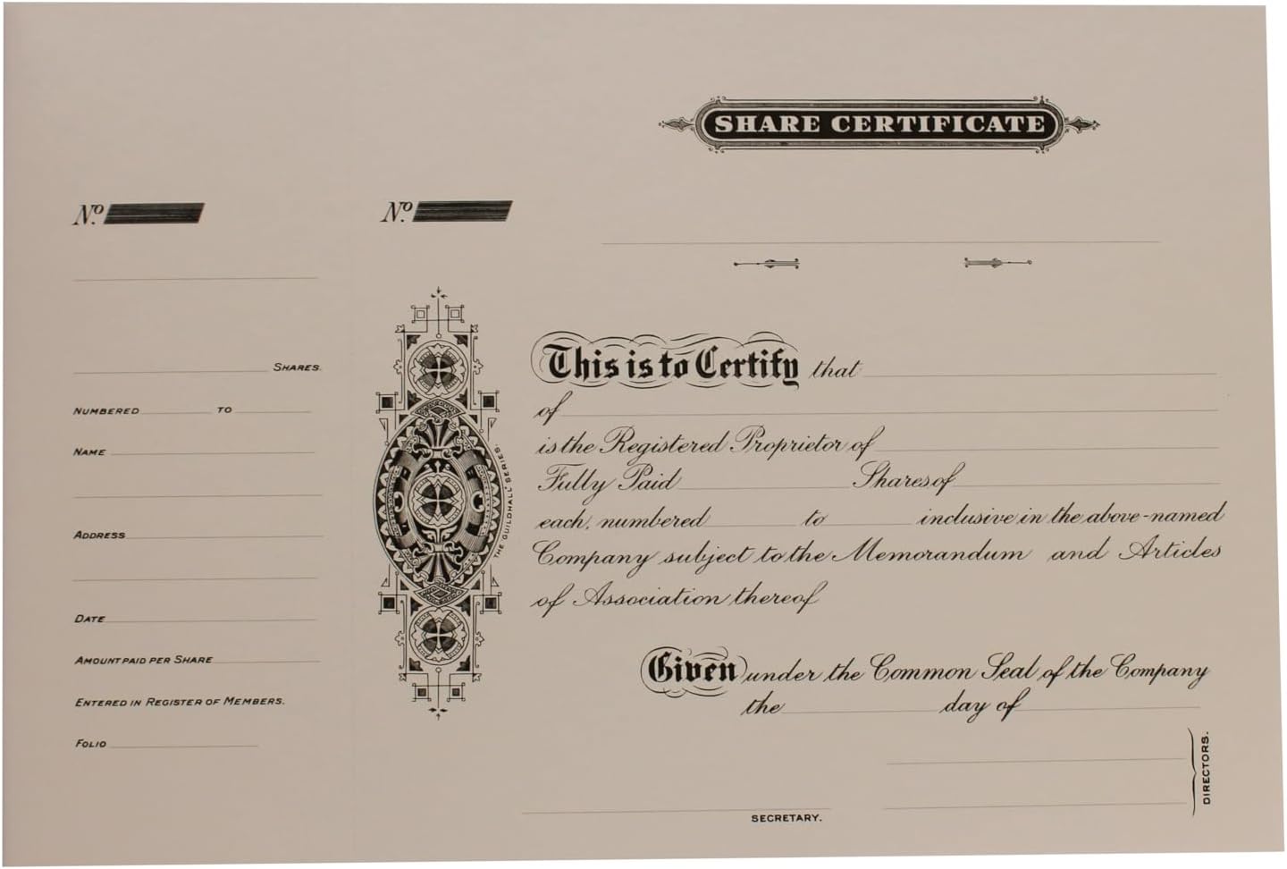 Thumbnail 3 de Exacompta Guildhall Share Certificate Book (Ref T671Z), rigid cover, 25 fully paid certificates
