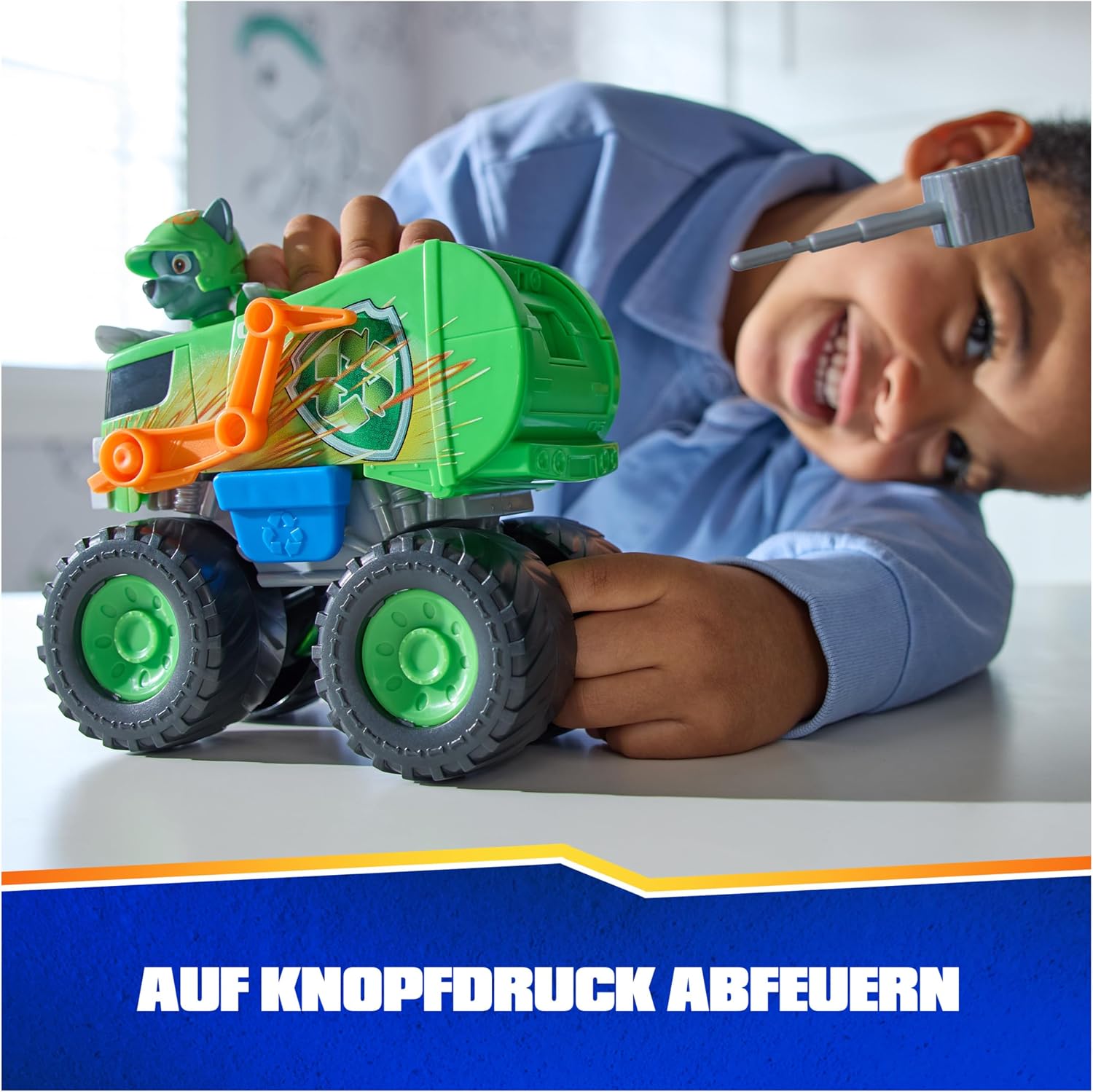 Detalle de PAW Patrol Rescue Wheels Rockys Recycling Monstertruck mit Geschoss-Abwurf & Rocky-Hundefigur – Spielzeug ab 3 Jahren