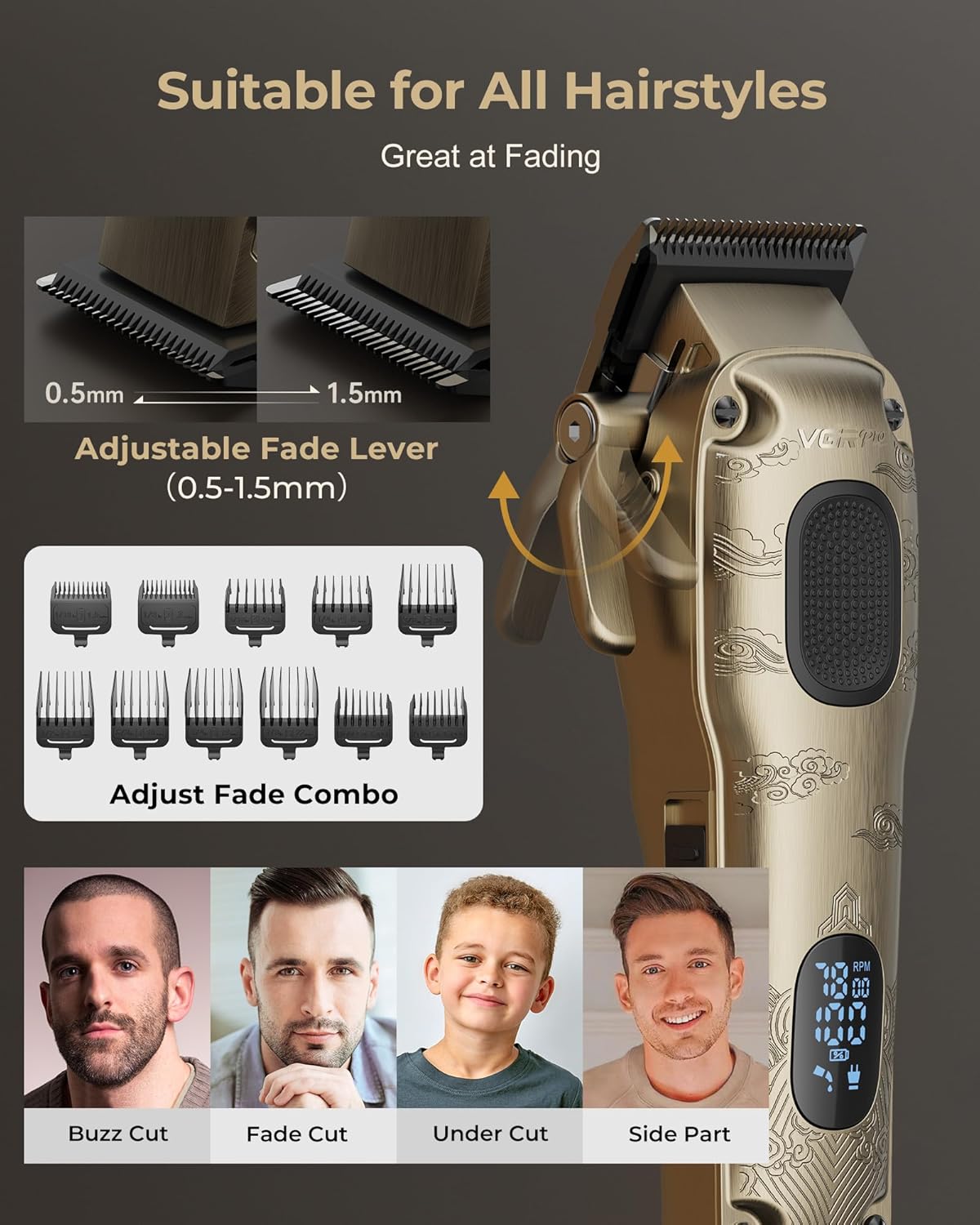 Thumbnail 2 de VGRPRO Hair Clippers for Men Professional: Cordless Grooming Kit for Home or Barbershop Use