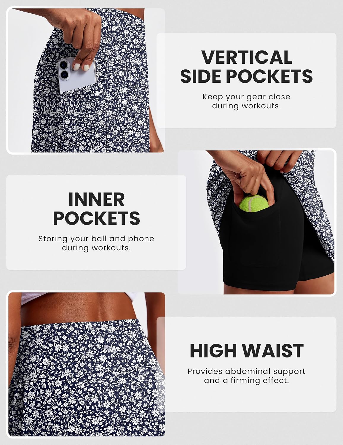 Thumbnail 3 de PINSPARK 19" Knee Length Skorts for Women with UPF 50+ — High-Waisted Golf Skirt with 4 Pockets