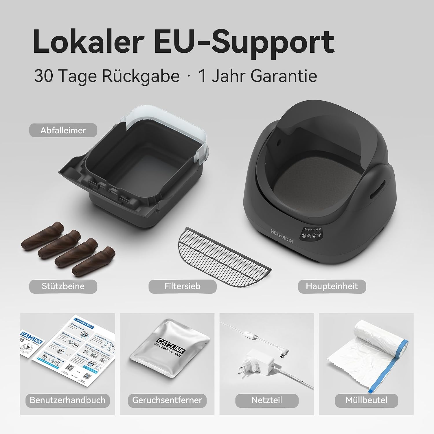 Thumbnail 6 de CATLINK Selbstreinigende Katzentoilette XXL mit offenem Top-Design, 5 GHz WLAN & 12L Großvolumen (Grau)