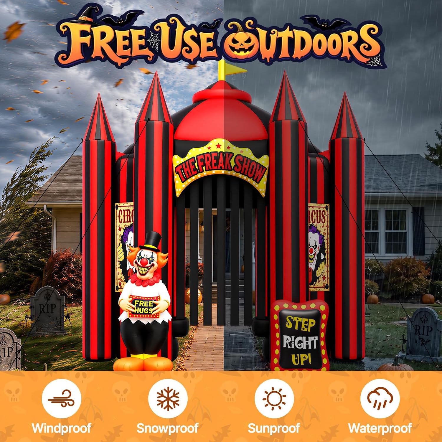 Detalle de Kalolary 12FT Halloween Clown Arch Inflatable with Walk-Through Tunnel