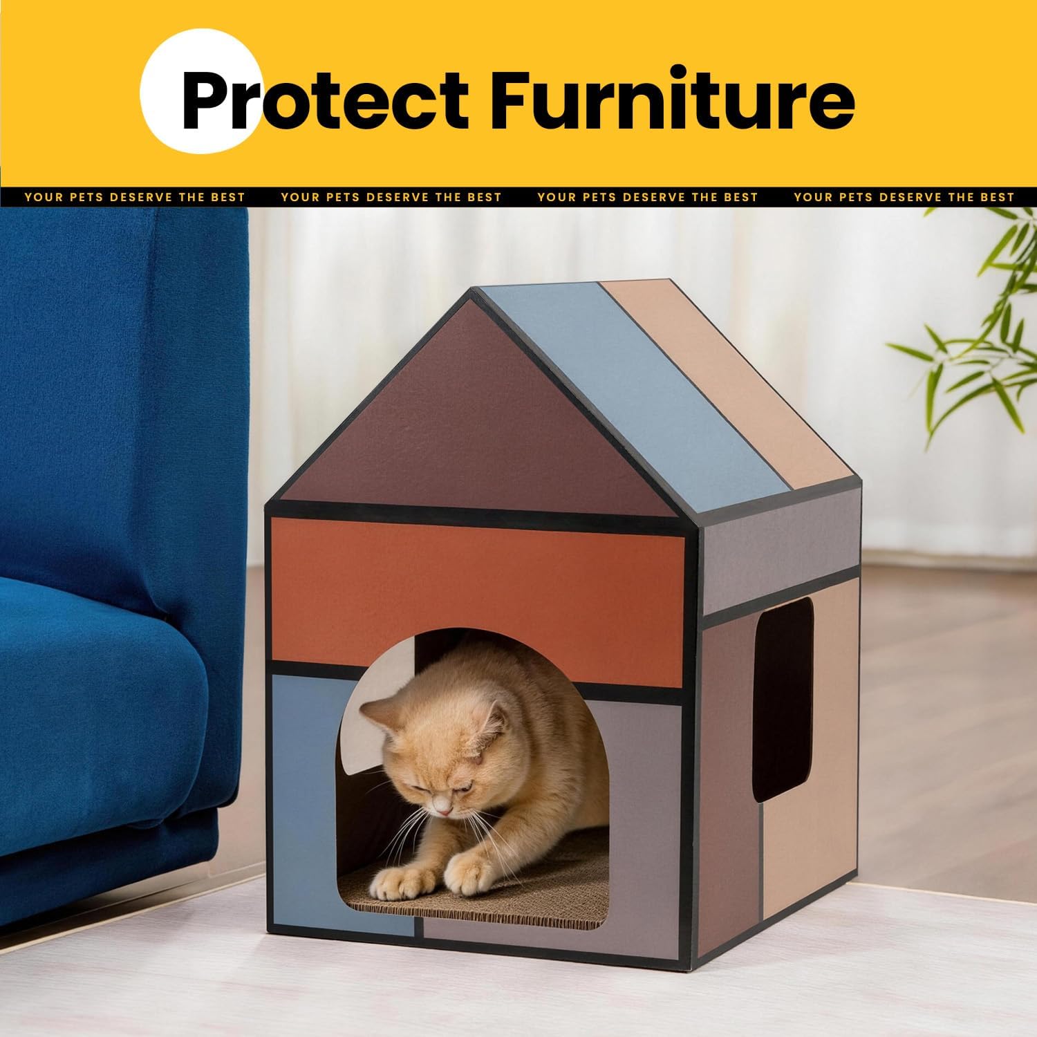 Detalle de Conlun Large Cardboard Cat House with Scratching Board & Catnip