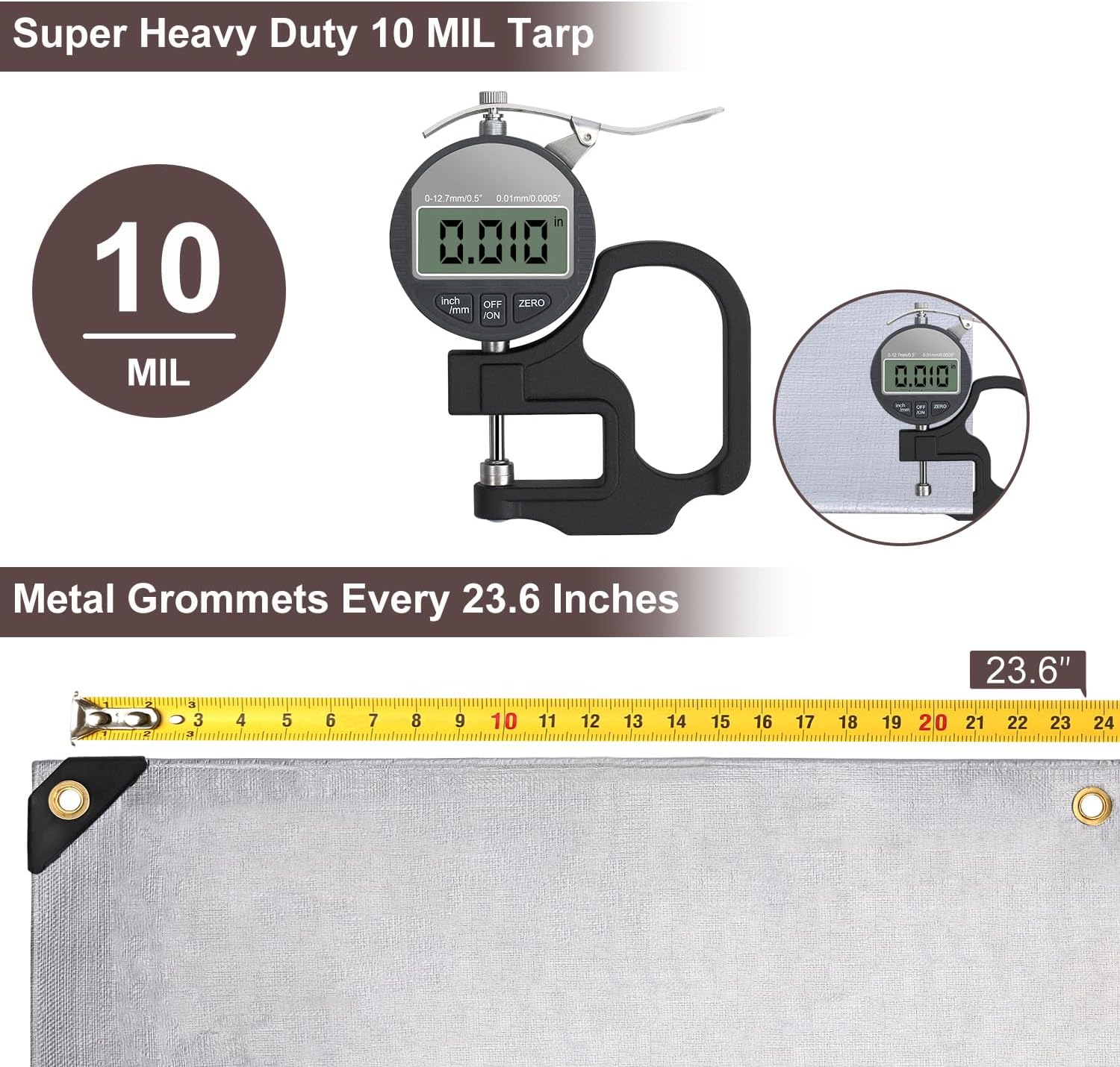 Thumbnail 2 de Patiobay 10x12 ft Waterproof Tarp (10 Mil) with Grommets, UV-Resistant Heavy-Duty Poly Tarp