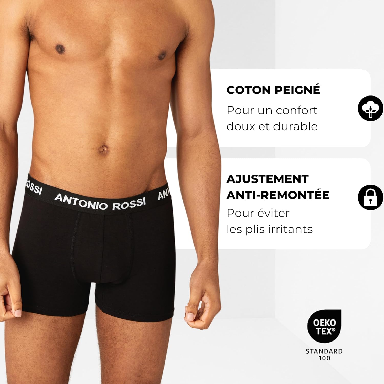 Detalle 2 de ANTONIO ROSSI – Lot de 12 boxers ajustés pour hommes avec ceinture élastique