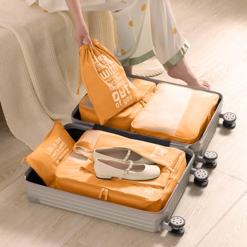 Detalle de MURISE Organizador de Maleta - Juego de 6 Cubos de Packing (Naranja) para Viajes