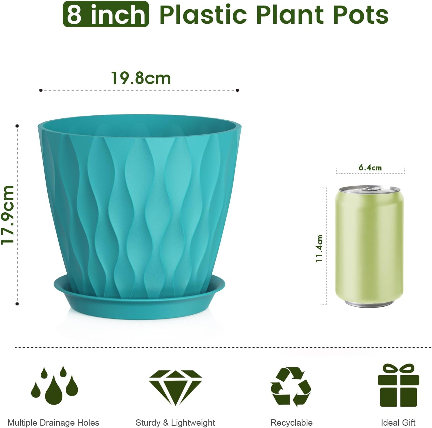 Thumbnail 1 de WSMKSZ 20 cm Wave Texture Plant Pots (5-Pack) with Drainage Holes & Saucers