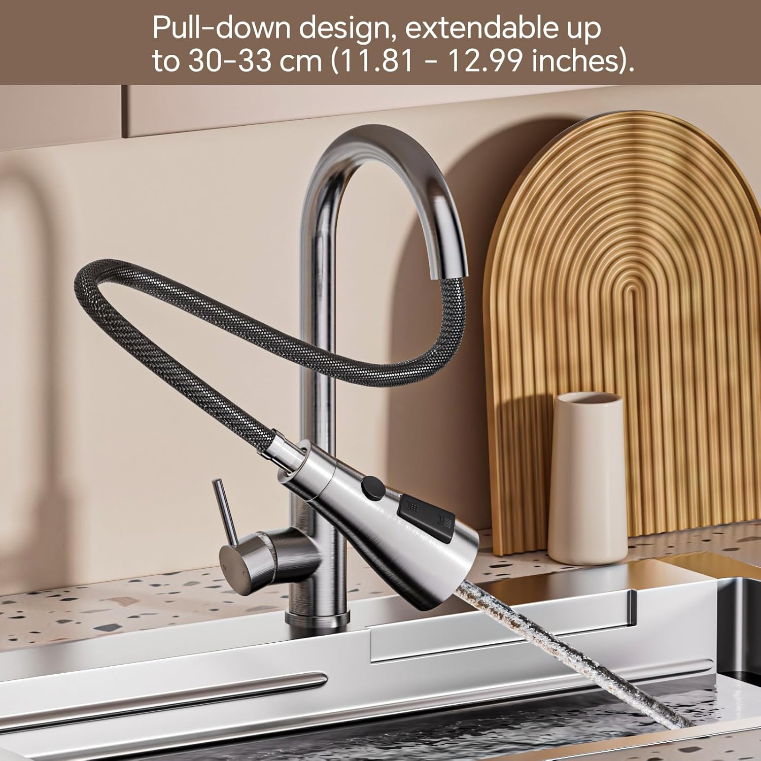 Thumbnail 1 de WLTEDRGO Brushed Stainless Kitchen Tap 45cm Hose