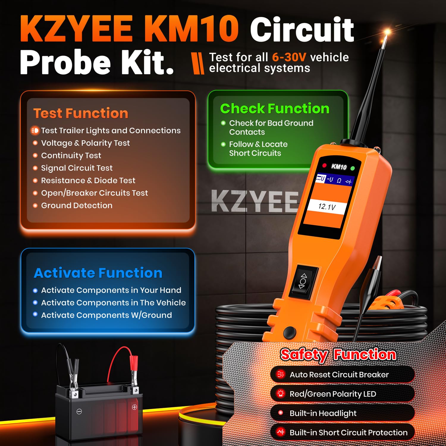 Thumbnail 1 de KM10 Power Circuit Probe Kit: All-in-One 12V/24V Automotive Tester